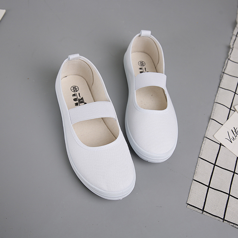 Ballet shoes women flat white nurse shoes elastic band non-slip work shoes comfortable ladies white shoes