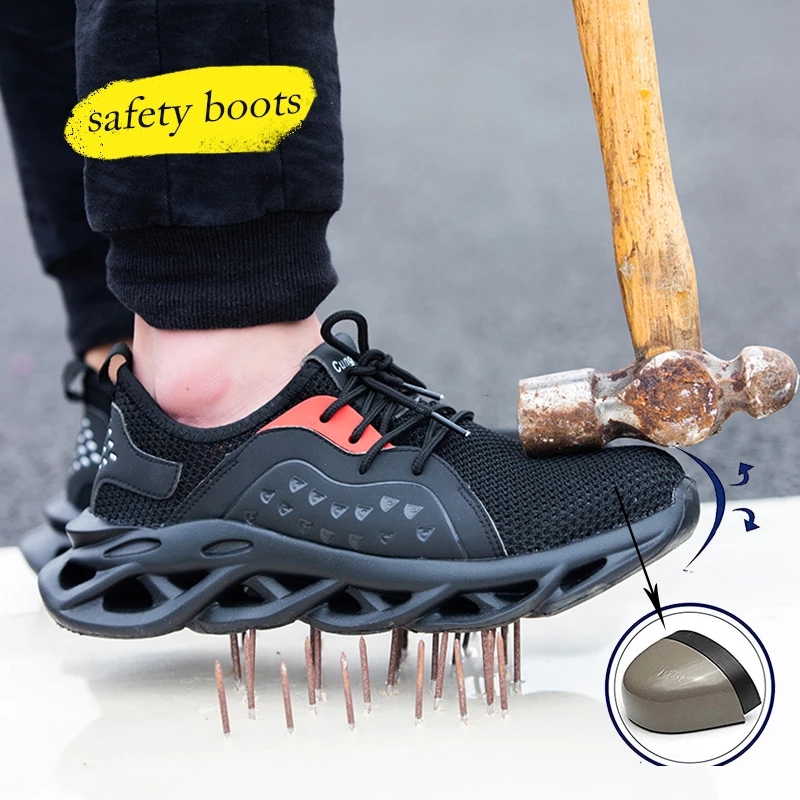 steel toe cap safety shoes men's sports shoes casual work boots men's breathable mesh safety construction anti-smashin