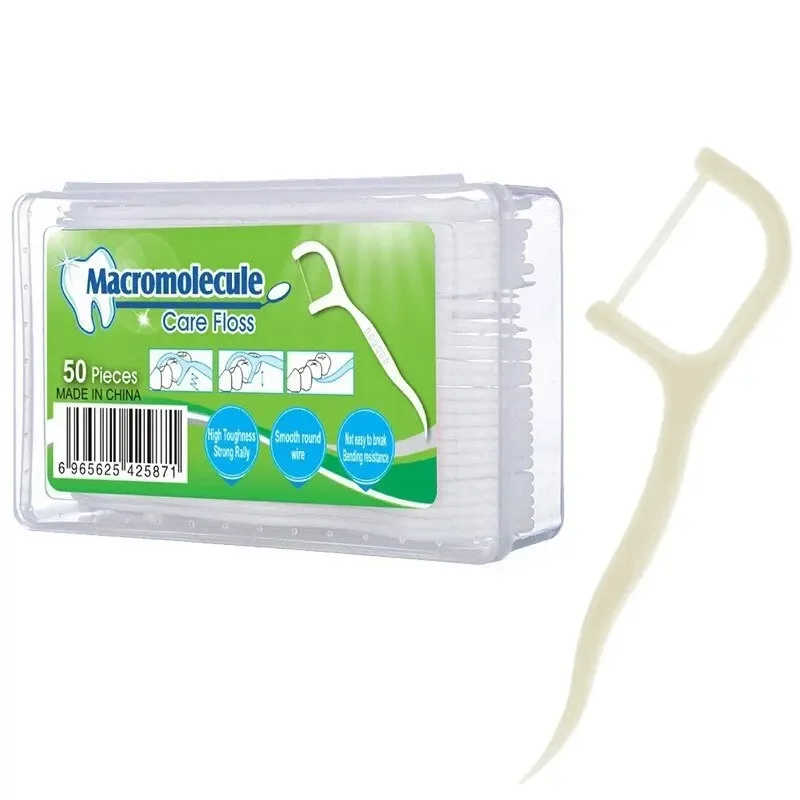 50pcs/box Polymer Floss Stick High Tensile Floss Oral Care Floss Stick Disposable Toothpick Dental Supplies Ultra-fine Floss