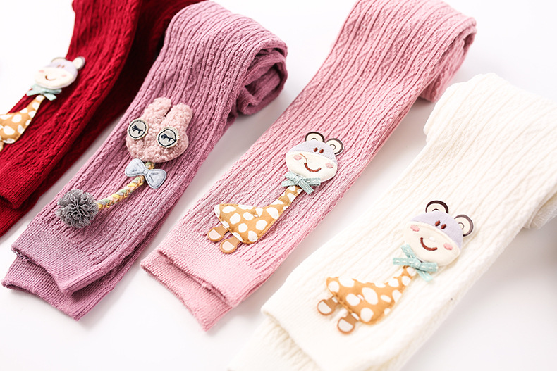 New children's knitted cotton cartoon girls leggings baby cropped pants