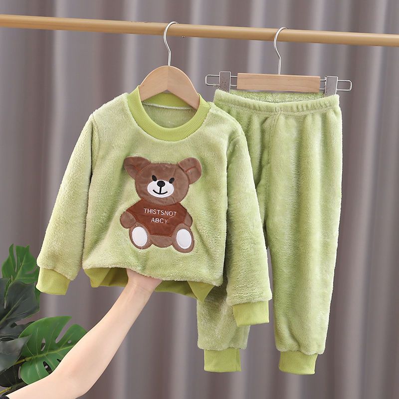 lint Children's Winter Suits Children's Boys And Girls Fashion Fleece Thickened Warm 2-piece Set