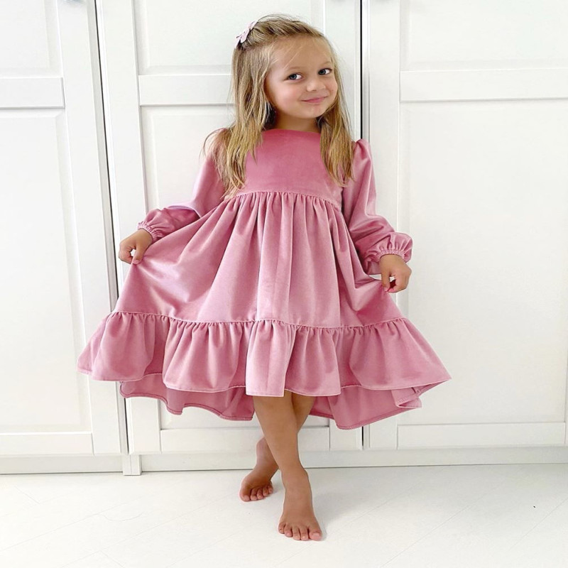 Children s Autumn New Ruffle Edge Long Sleeve Suede Dress Party Children's Princess Dress