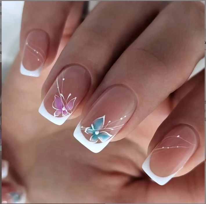 24Pcs Short Detachable French Ballerina False Nails Artificial Coffin Full Cover Fake Nails