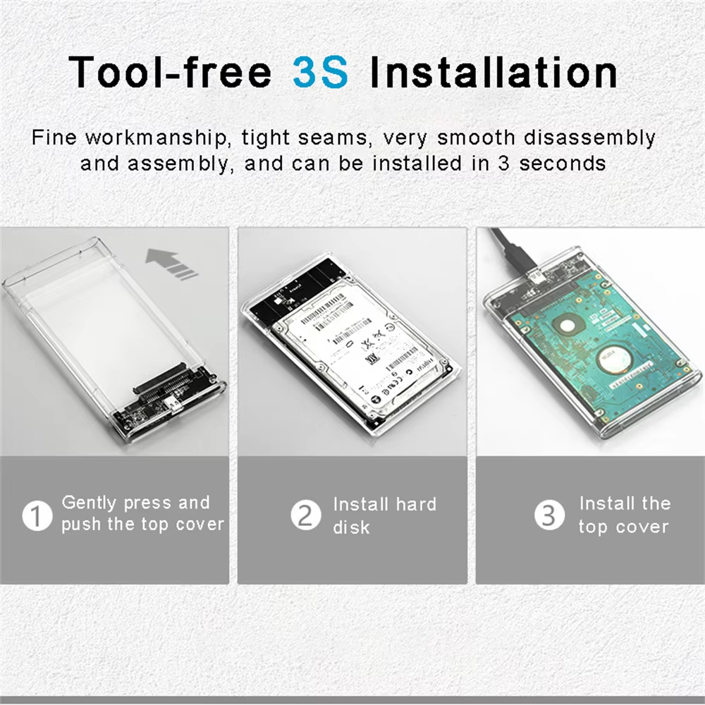 2.5 inch Transparent HDD SSD Enclosure SATA III to USB 3.0 Hard Drive Disk Case Support 5TB Mobile External HDD for Laptop PC