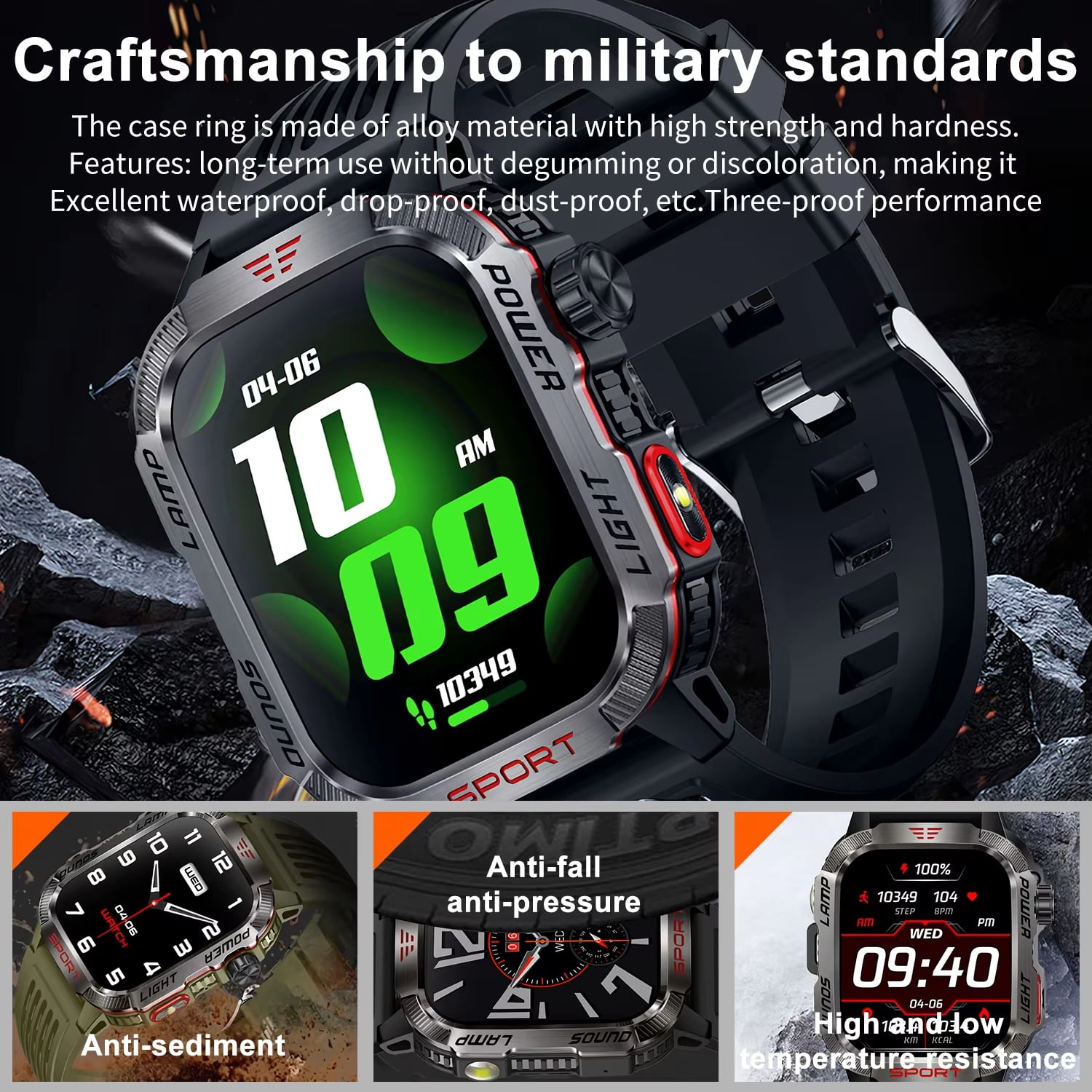 Smart Watch Men LED Flashlight Compass Altitude Air Pressure 100+ Sport Mode Fitness Tracker Outdoor Smartwatch