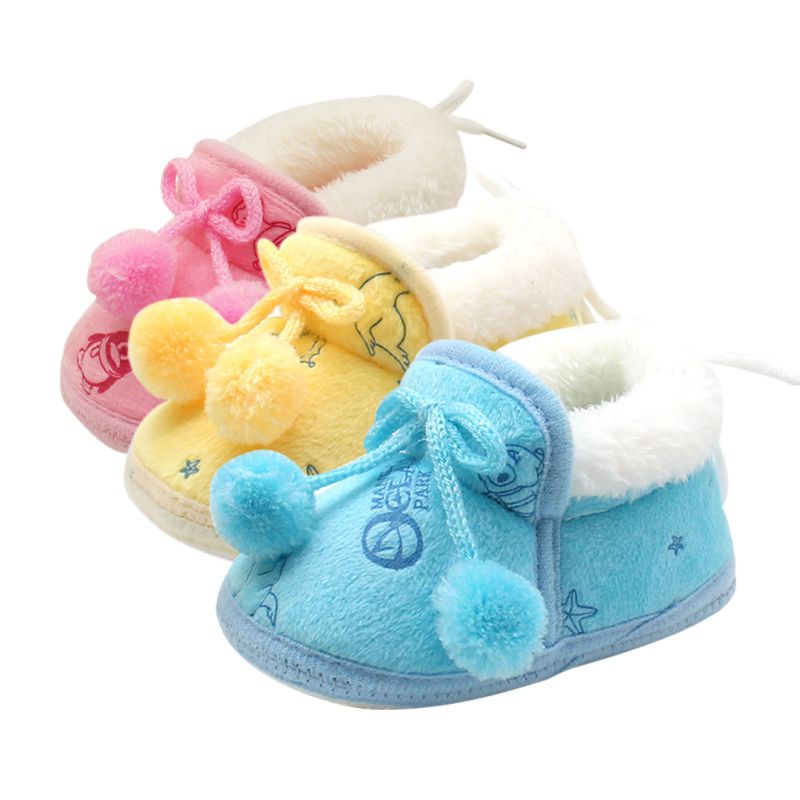 3Colors Sweet Newborn Baby Girls Princess Bowknot Winter Warm First Walkers Soft Soled Infant Toddler Kids Girl Cack Shoes