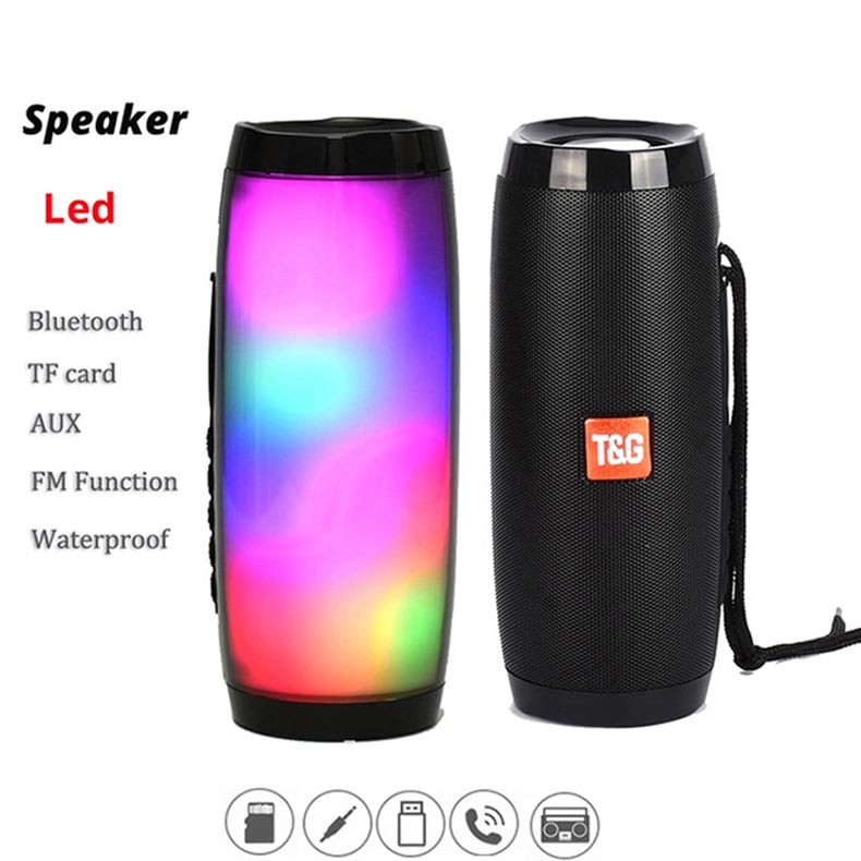 Bluetooth Speaker TG157 LED Flashing Soundbar Portable Outdoor Indoor Subwoofer Loudspeaker Support TF Card FM Radio Waterproof