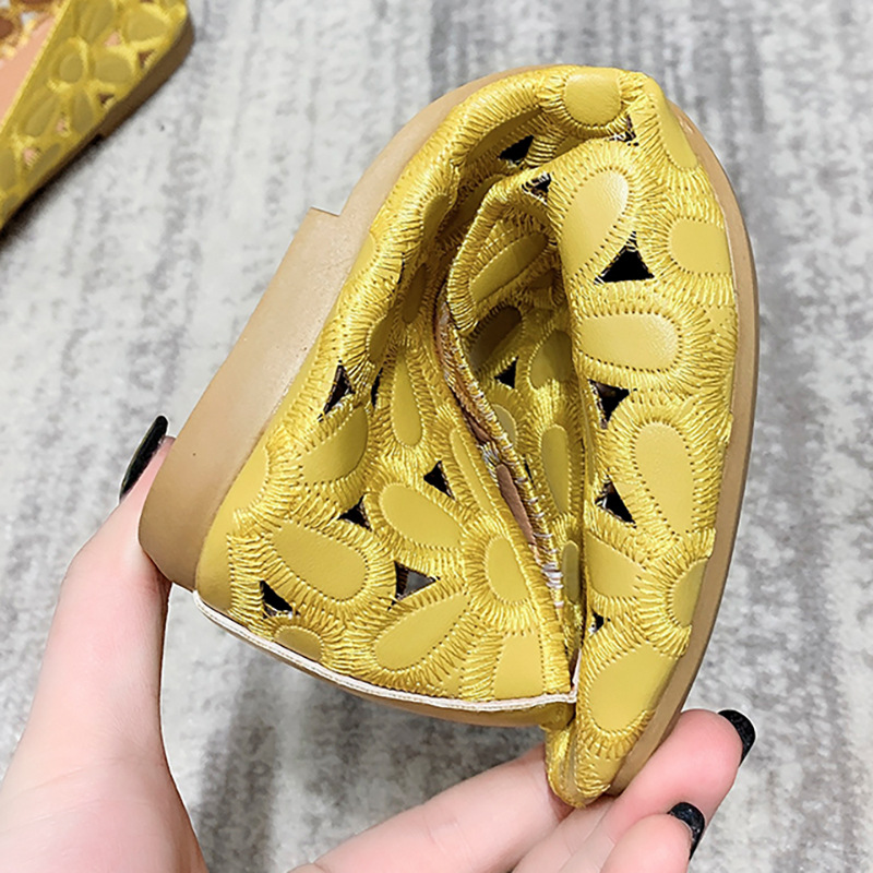 Women Flats Slip on Loafers Foldable Flats for Women Square Toe Single Shoes Hollow Out Fashion Party Casual Shoes for Ladies