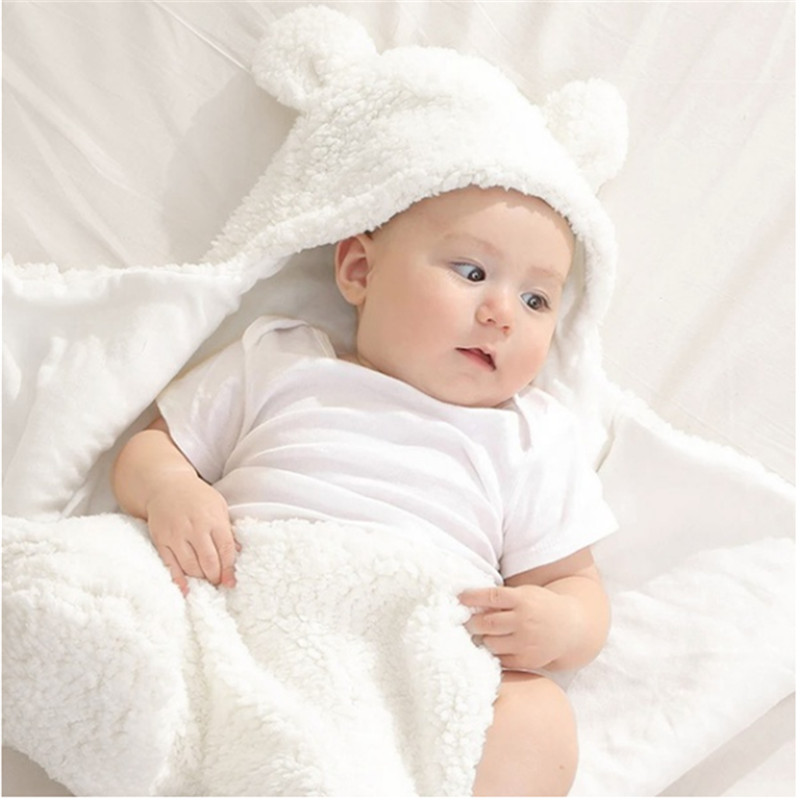 Polar Fleece Fabric Infant Baby Boy Girl Swaddle Sleeping Wrap Blanket Photo Prop Little Ear Hoodie Warm Blanket Bear Outfits