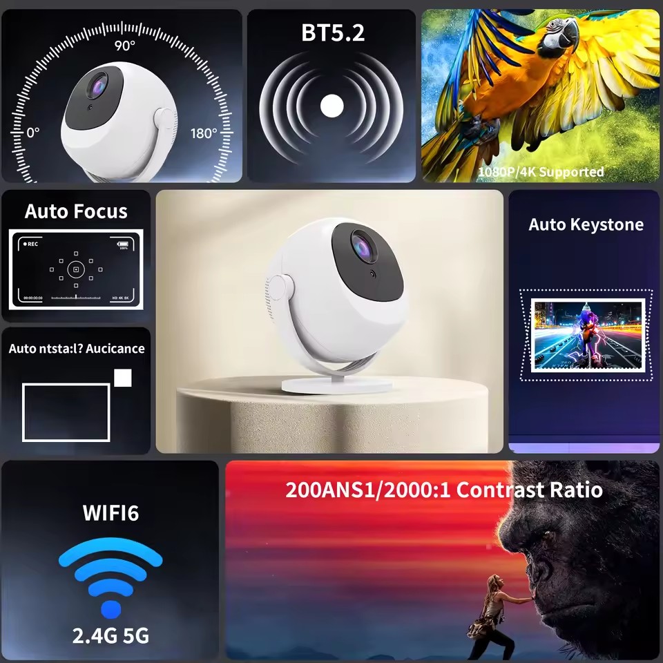 BL360 Projector 4K Android11 5G Wifi 720P Outdoor Home Cinema Auto Keystone Portable Speaker Theater Movie Mini Projectors