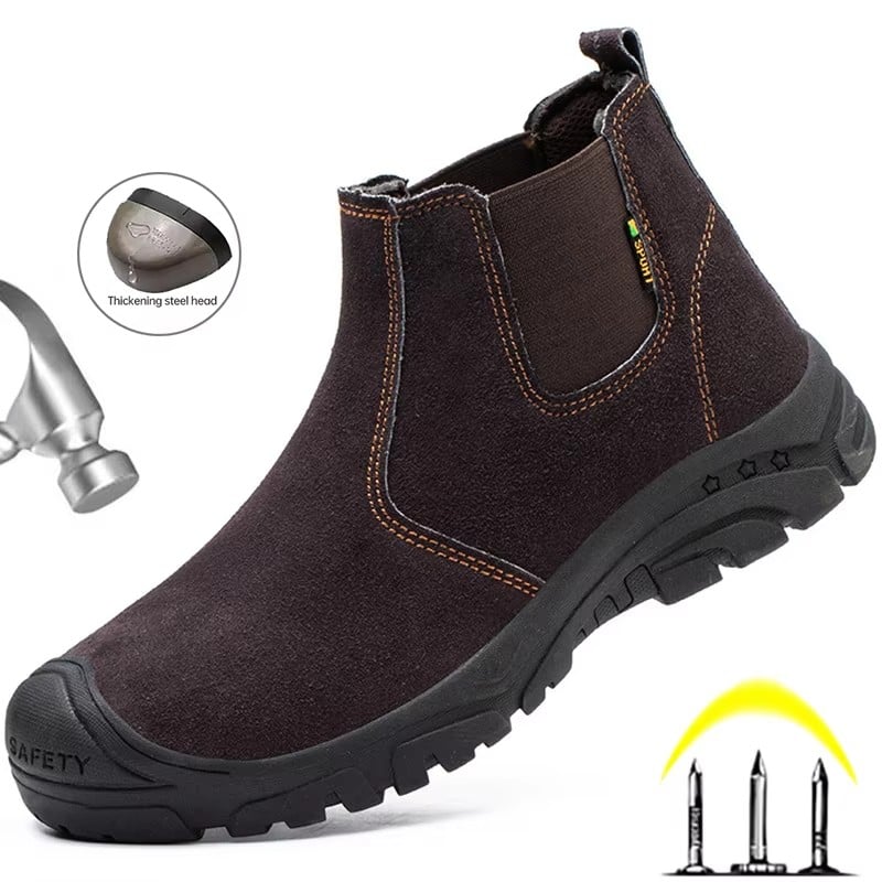 Men Welder Work Shoes Anti-Smash Protective Work Boots Steel Toe Safety Shoes Suede Indestructible Safety Boots Men Footwear