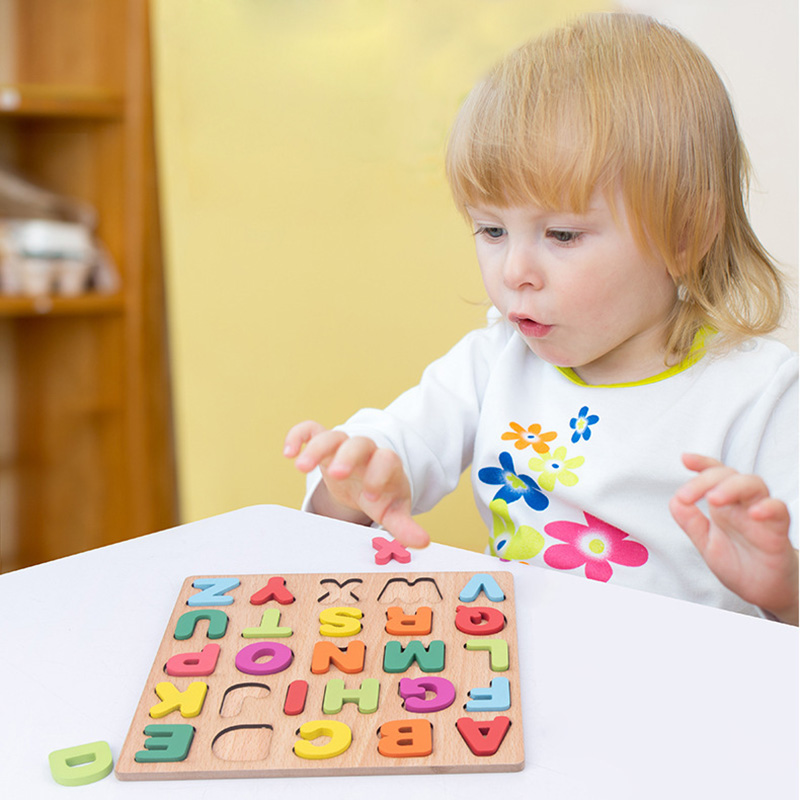 Wooden Puzzle 3D Alphabet Number Shape Matching Busy Board Game Montessori Baby Toys Early Education Learning Toys for Children