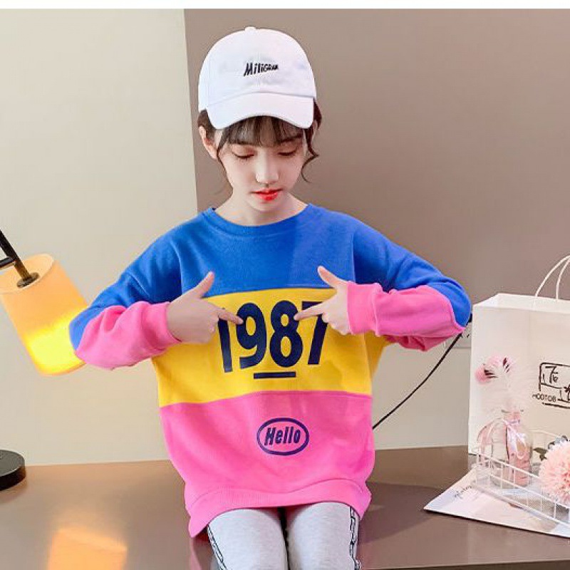 Girls' Spring and Autumn New Leisure Fashion Sweater Set Fashion Leggings Middle and Big Children's Sports Set