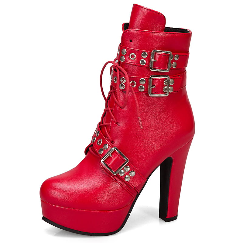 New spring Winter Women Pumps Boots Lace-up European Ladies shoes PU high heels Boots