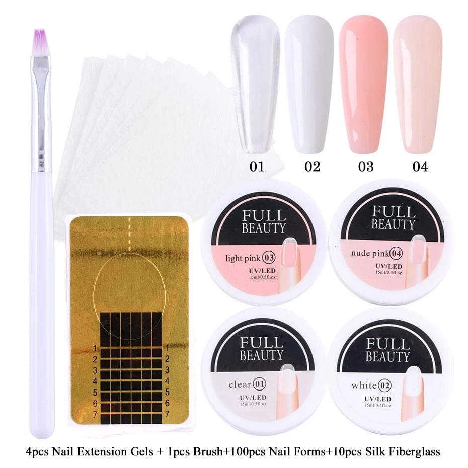 Nail Gel Extension Kits Nail Extensions Gel Silk Fiberglass UV Builder Nail Art Forms French Tips Brush Tools Manicure TR1800