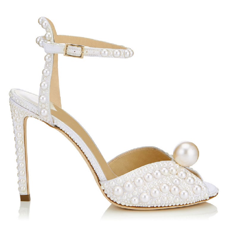 Crystal Queen Women Sandals White Pearl Fish Mouth Fine Stiletto High Heels Slender Bridal Pumps Wedding Shoes