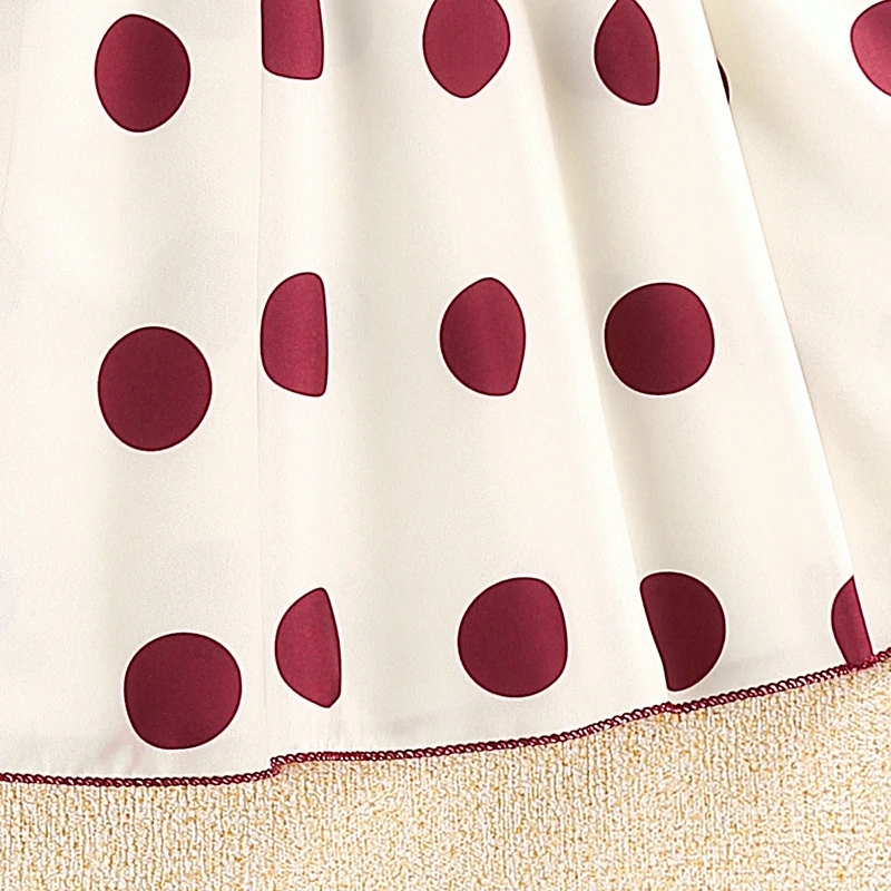 Summer Girl's Dress Suspender Off-the-shoulder Lace One-line Neck Splicing Polka-dot Belt A-line Knee-length Skirt Polyester