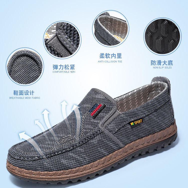 Men's Canvas Shoes Spring Summer Breathable Round Head Soft Bottom Non-slip Sneakers Casual Driving Walking Loafers