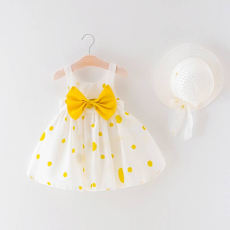 Baby Dress With Bow Hat 2pcs Clothes Set Newborn Infant Toddler Dresses Party Wedding Dress Vestidos