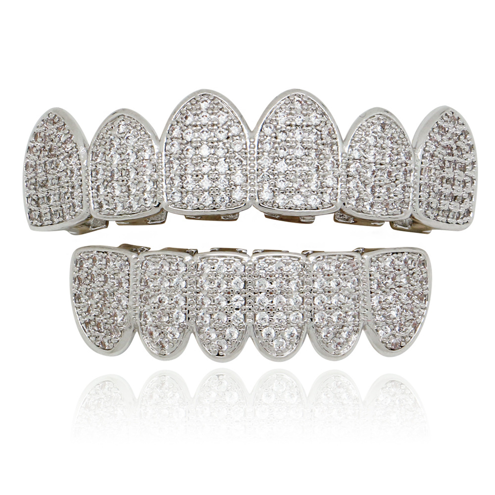 18K real gold plated 4A micro-inlaid zircon hip-hop diamond gold braces for men and women for Halloween dentures Grills