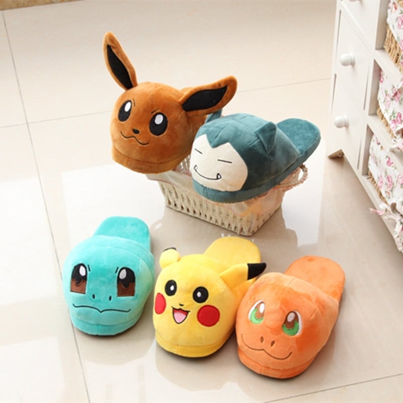 Unisex Anime Cartoon Pikachu Snorlax Eevee Gengar Dolls Slipper Home Cute Warm Slippers Shoes Indoor Bedroom Slides Warm Plush