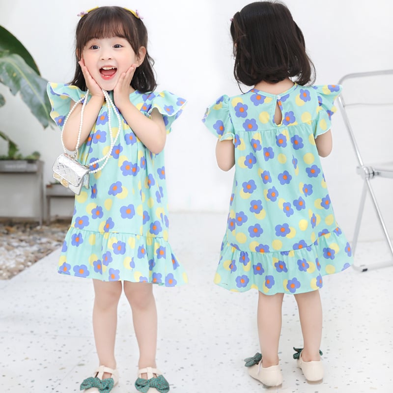 Summer Sweet Small and Medium Girls Cartoon Printed Cotton A-line Dress Dress