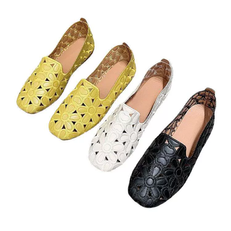 Size 35-42 Square Toe Summer Shoes for Women Embroidery Designer Shoes Soft Slipon Loafers Moccasin Leisure Women's Ballet Flats