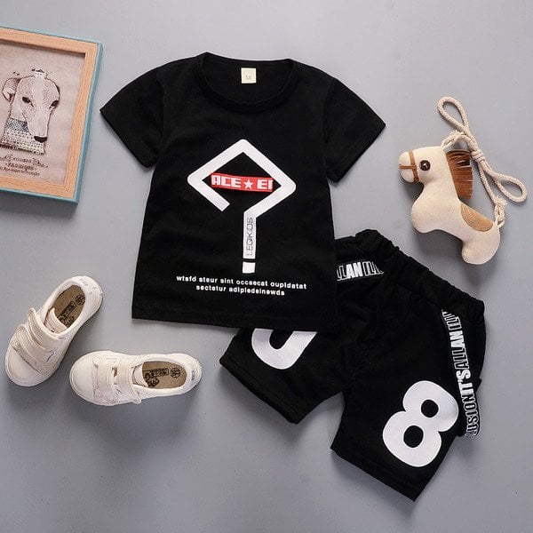 Children's clothing summer new cool boys two pieces set kids baby hipster question mark T-shirt pants cotton suit