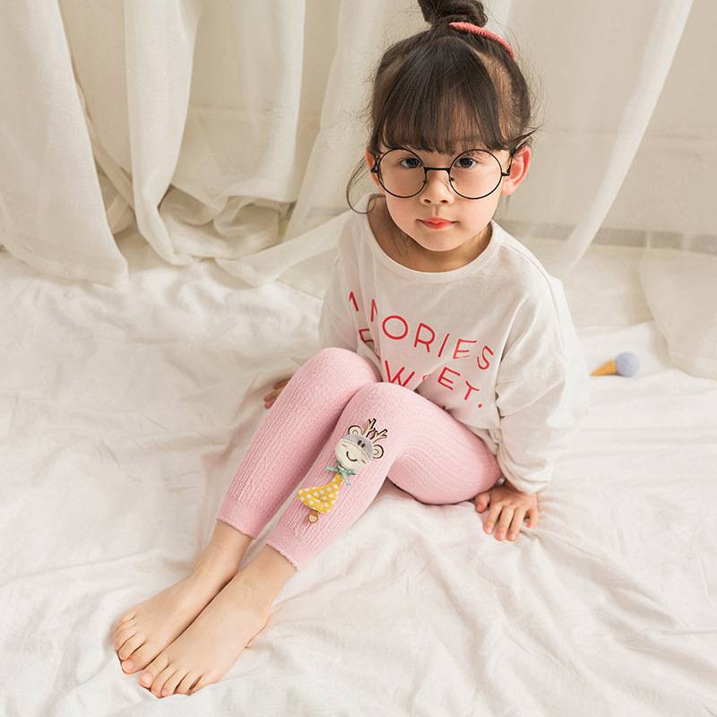 New children's knitted cotton cartoon girls leggings baby cropped pants