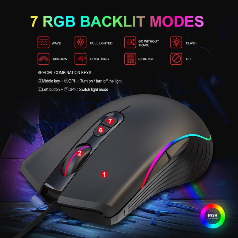 A867RGB luminescent game mouse, esports wired mouse, four adjustable 6400dpi macro programming stock