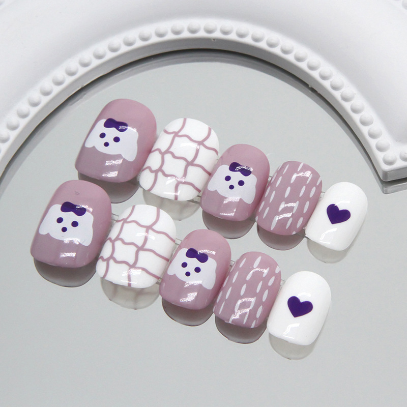 Children Press on Nails 24 Pcs Fake Nails Tips for Kids Acrylic Nails Pre-glue Full Cover Short False Nails Cute Fingernails