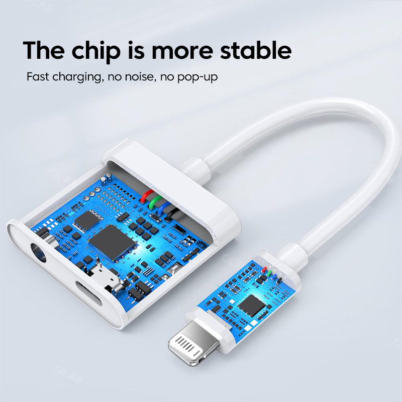 For iPhone 2 In 1 Audio Adapter Aux Jack Headset Lighting 3.5mm To Headphone Splitter Charging Earphone Cable For iPhone 14 13