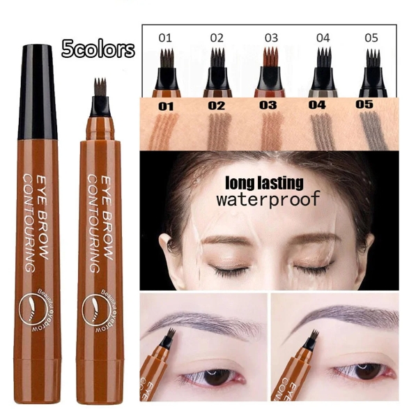 Eyebrow Pen Waterproof 4 Split Tip Eyebrows Pen Eyebrow Tattoo Pen Waterproof Liquid Black Eyebrow Makeup Pencil