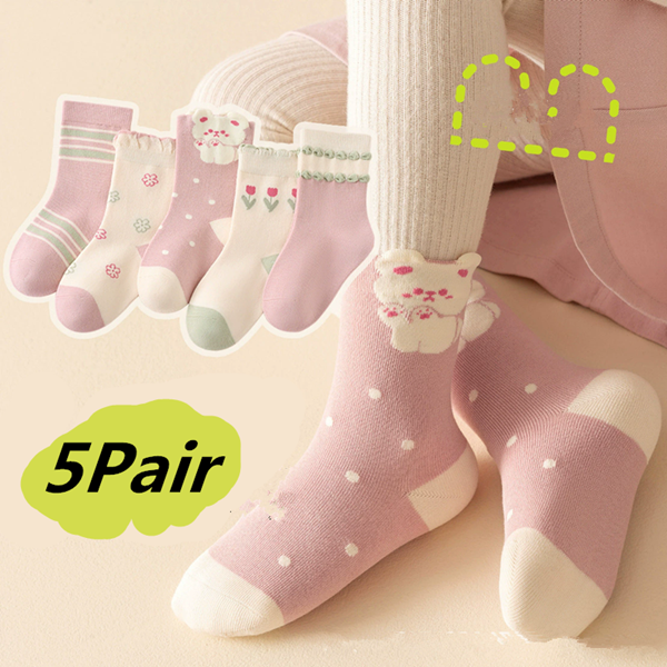 5Pair Autumn and winter children's socks, versatile Korean style socks for boys and girls, mid tube baby sports socks