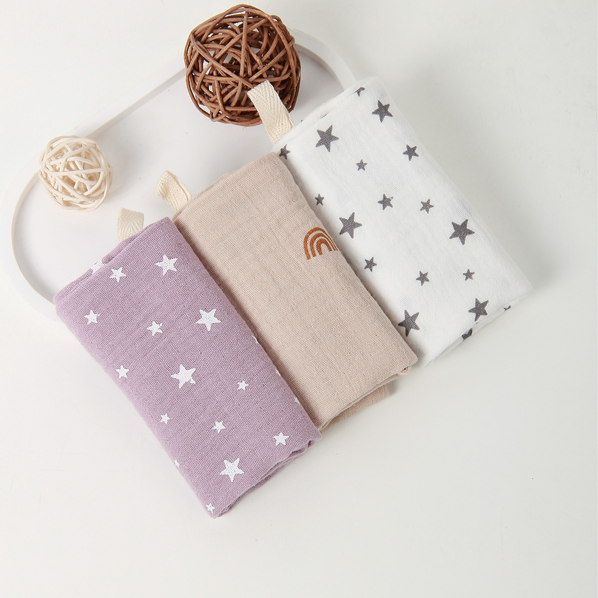 3Pcs Baby Cotton Washcloth Newborn Burp Cloth Square Towels 6-Layer Pure Cotton Soft Absorbent Gauze Cotton Baby Towels