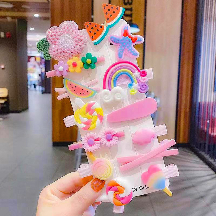 14Pcs Children Girls Hairpins Set Cute Fruit Rainbow Flower Kids Headwear Baby Girl Hair Accessories for Toddler Girl Hair Clip