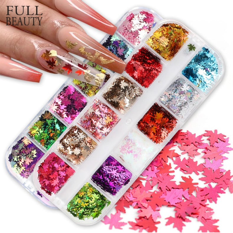 Nail Art Accessories Autumn Net Red Symphony Gradient Maple Leaf Flake Trend Nail Sequins Boxed