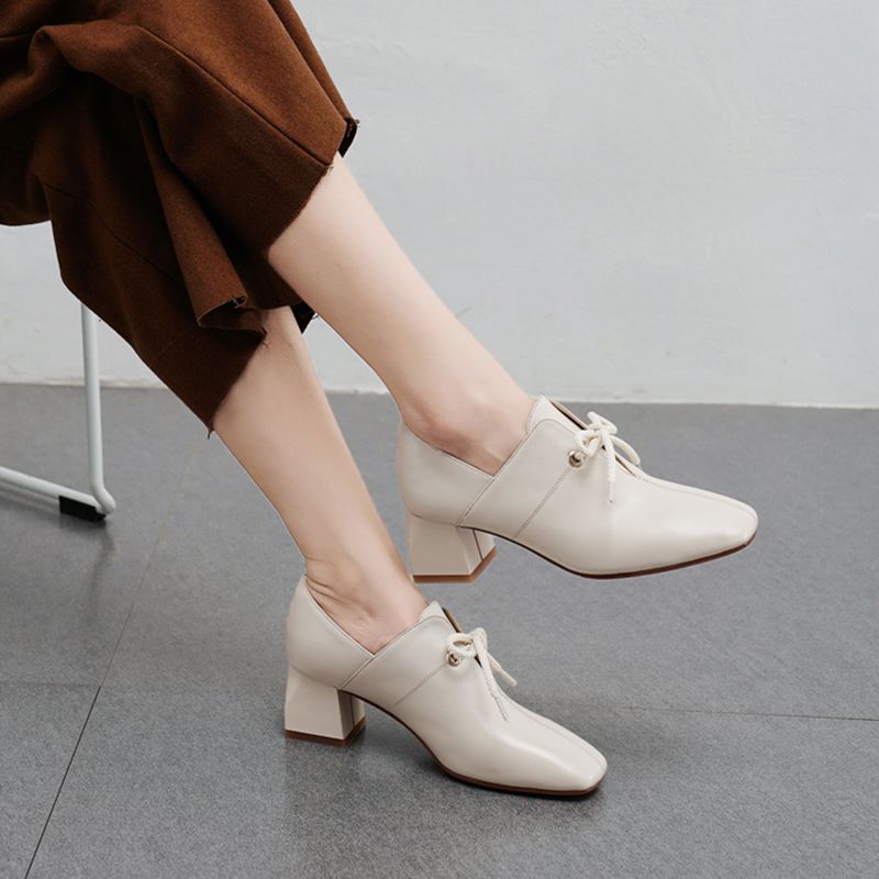 Women Loafers Soft Leather Shoes Comfortable Leather Shoes Casual 3cm High Heels Solid Color Office Party Shoes