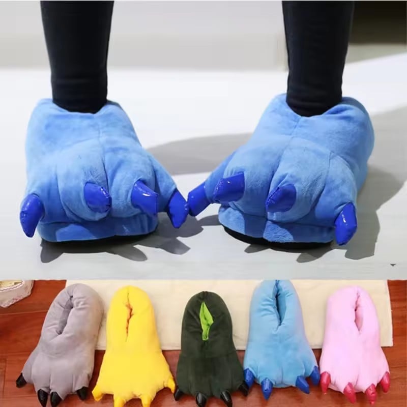 1Pair Winter animal sleepwear, Stitch tiger dinosaur paw cartoon warm home, cute and cute plush toy slippers