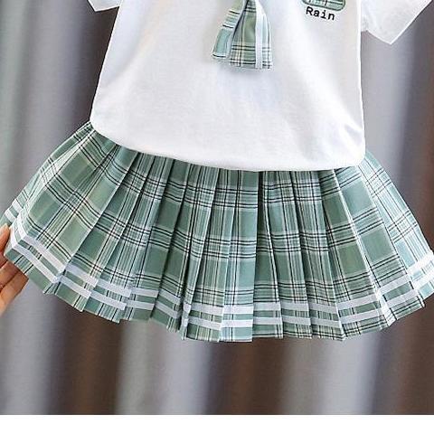 Toddler Kids Baby Girls Short Sleeves Tie a knot T-shirt Tops+Skirt Set Outfits Clothes 2PCS