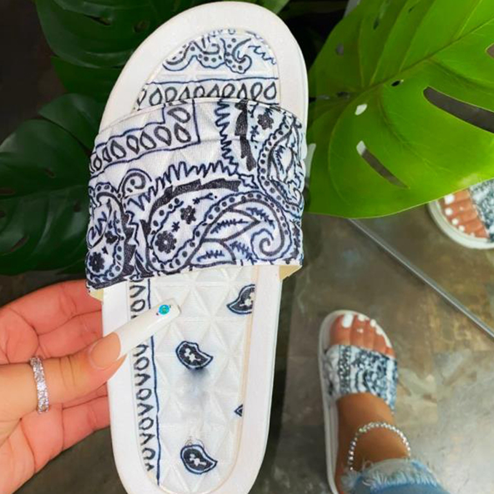 Summer large size soft bottom floral silk satin slippers female beach slippers