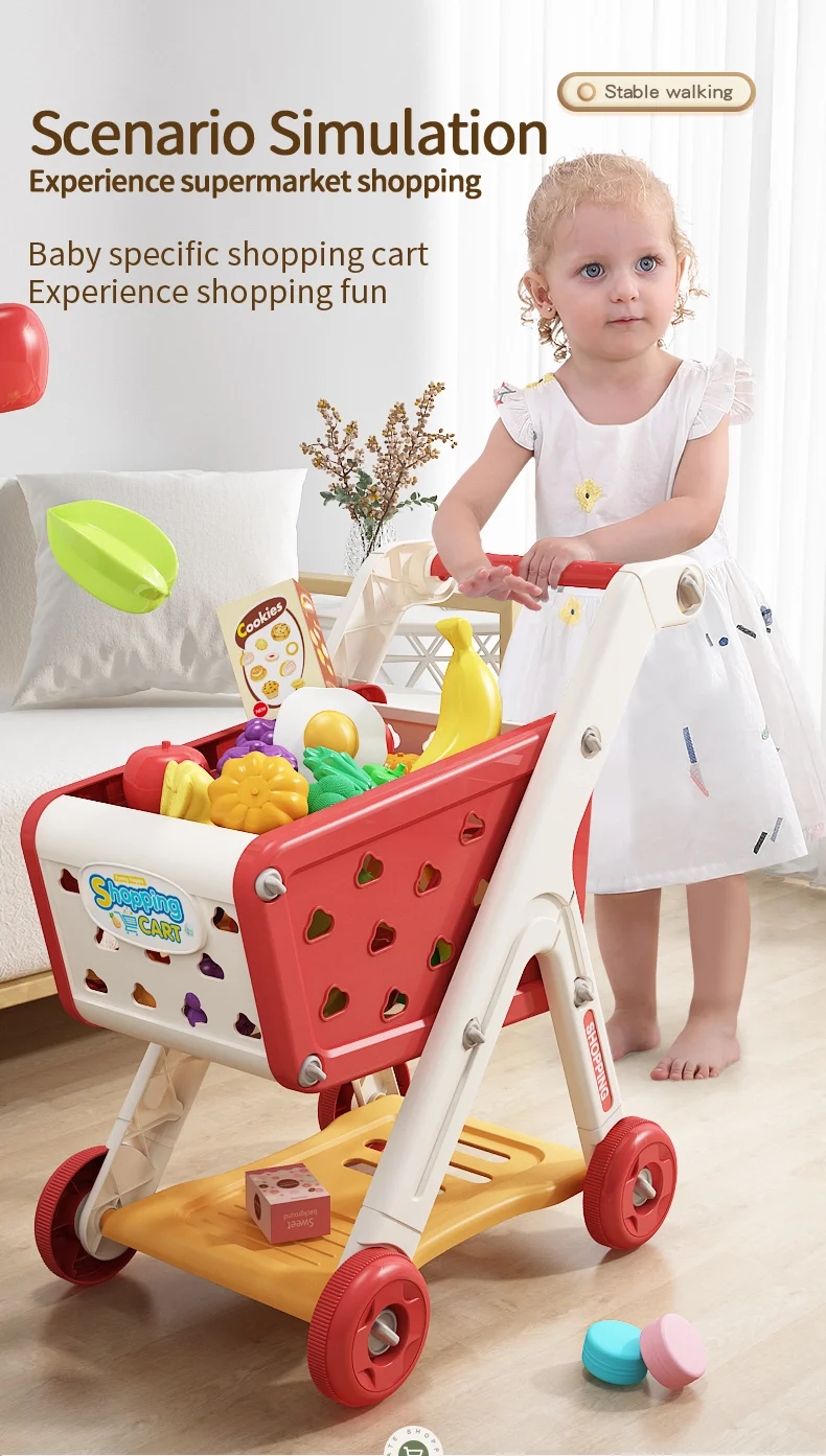 Shopping cart toy baby small trolley children play house fruit cut cut music kitchen supermarket men and girls