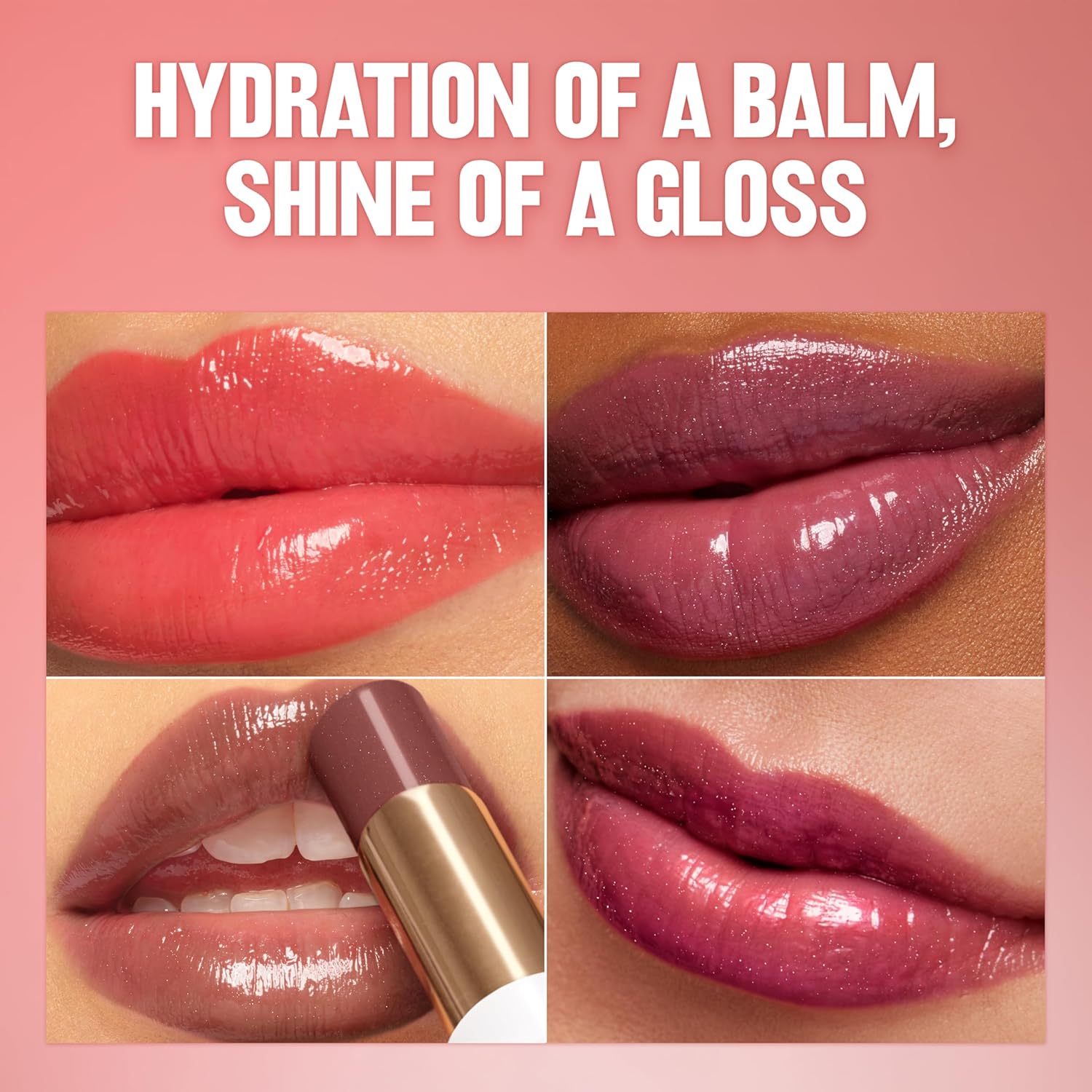REVLON Super Lustrous Glass Shine Balm, Sheer Glossy Tinted Lip Balm, Hydrating Formula with Hyaluronic Acid, Aloe & Rose Quartz, 018 Beaming Strawber