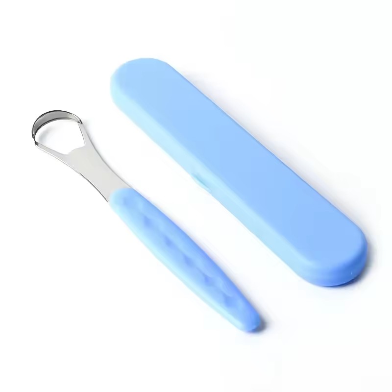 Portable Tongue Cleaner, Tongue Scraper, Stainless Steel Reusable Mouthbrush, Travel Case, Anti-Slip Handle
