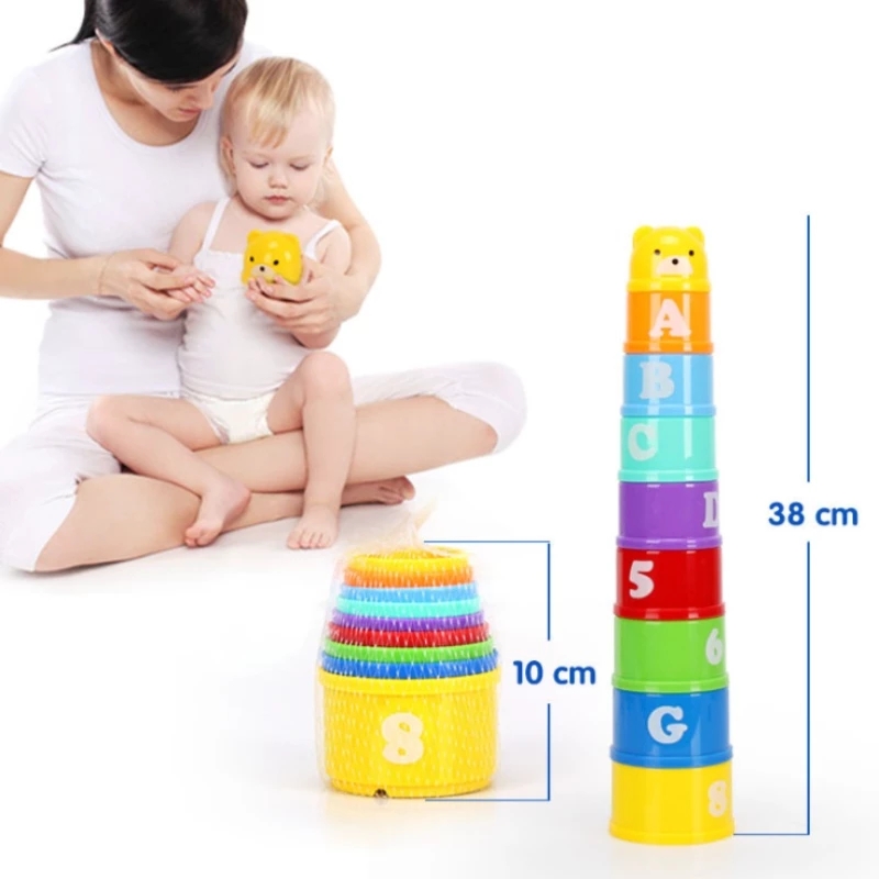 Kids Sorting Stacking Toys Baby Building Toy Stacking Cups With Numbers Pattern Cartoon Bear Baby Bath Toy Educational Toys For