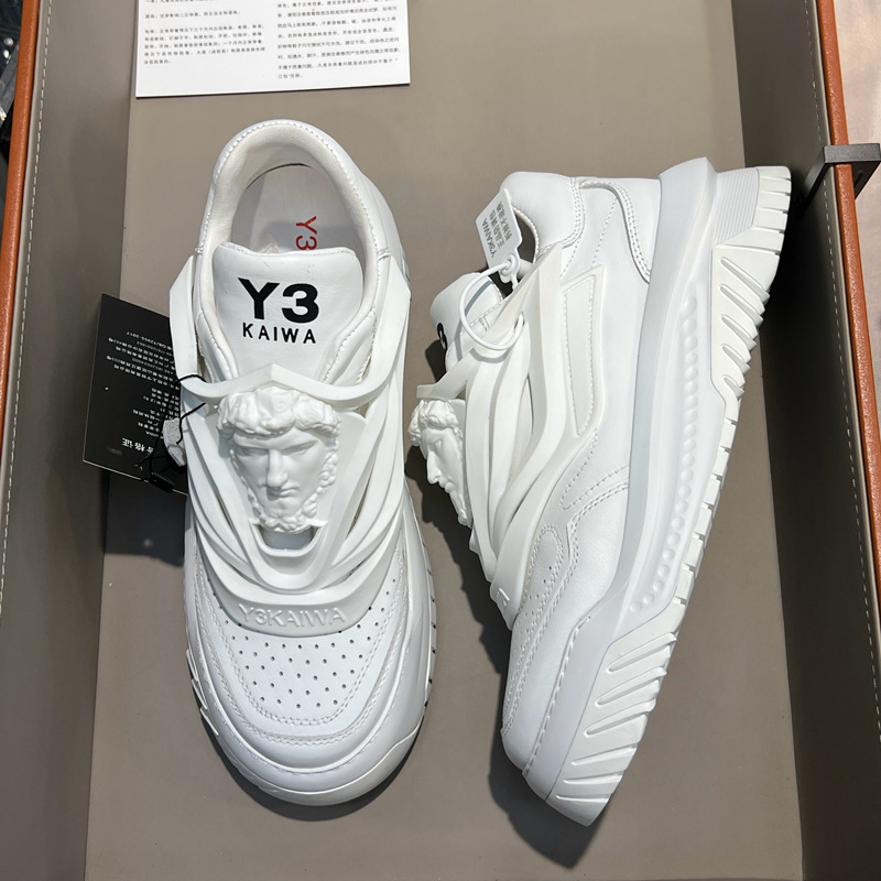 Y3KAIWA Medusa Spacecraft Shoes Men's Autumn White Top Layer Cowhide Thick Sole Simple Casual Small White Shoes