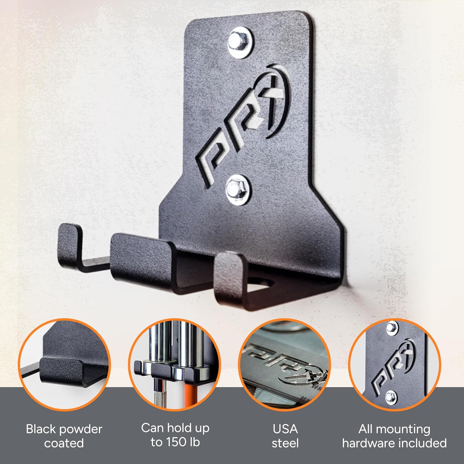 PRx Performance Wall-Mounted Barbell Storage Rack - Space-Saving 2-Bar Holder for Home & Commercial Gym, American-Made, Durable Fitness Equipment, Ide