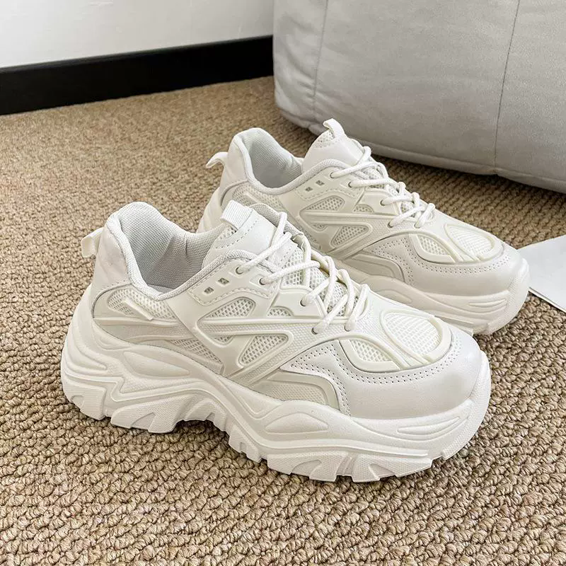Platform Dad Shoes 2025 Summer Thick Sole Breathable Sport Super High Heel Leg Slimming White Sneakers Women Shoes