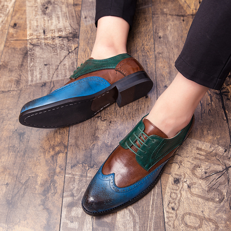 New Men Dress Shoes Leather Comfortable Men Business Shoes Mixed Colors Men's Brock Shoes Breathable Non-slip Men's Shoes