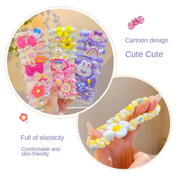 New Girls' Flower Bow Hair Loop Little Girls Tie Horsetail Not Hurt Hair Elastic Elastic Elastic Band Cartoon Headrope